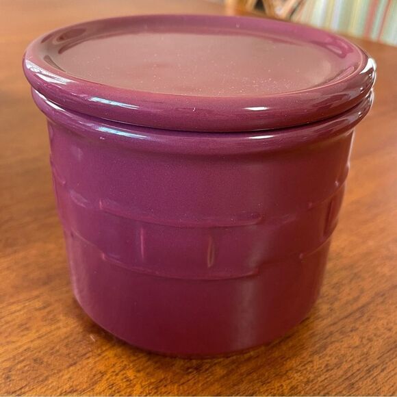 NIB Longaberger Woven Traditions Paprika One Pint Salt Crock With Lid / Coaster - Picture 2 of 13